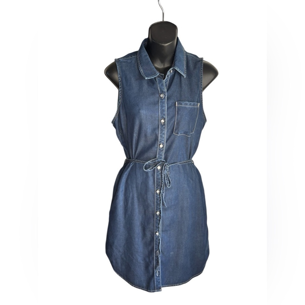 Dittos Doux women’s Dark Blue button down Denim Jean mini dress pockets sz M - Picture 3 of 10
